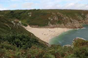 Landscape around  National Trust Porthcurno at Atlantic ocean in Cornwall, England Great Britain