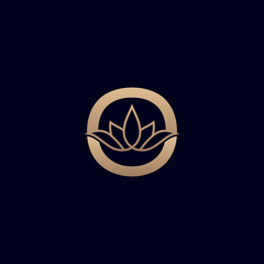 gold brand logo design with lotus flower letter O