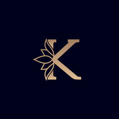 gold brand logo design with lotus flower letter K