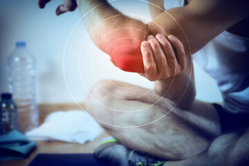 Representation of pain in the elbow in red on blue