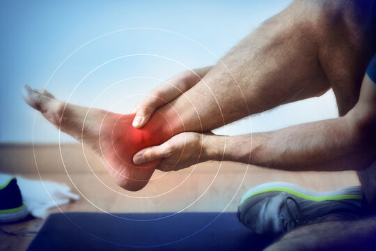 Representation of pain in the ankle in red on blue