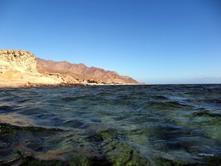 Scenic view of red sea from over Sinai mountains 