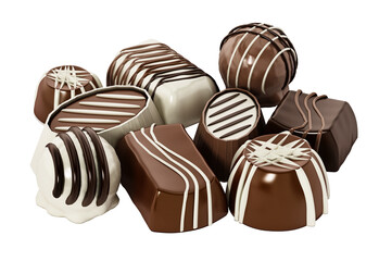 Assorted chocolates on transparent background