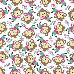 Vector illustration of cute cartoon astronauts little monkey in space, Can be used for t-shirt print, Creative vector childish background for fabric textile, nursery wallpaper and other decoration.