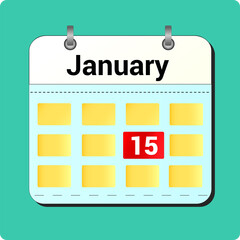 calendar vector drawing, date January 15 on the page