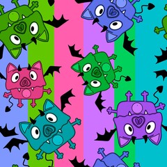 Halloween animals seamless bats pattern for wrapping paper and kids clothes print and fabrics and linens