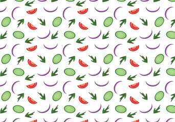 Tomato, cucumber, onion and arugula pattern.