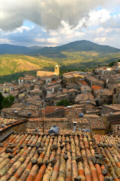 Mistretta, an ancient town in the Italian region of Sicily, view of the rooftops and surrounding countryside
