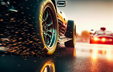 Asphalt of the international race track with a race car at the start. Racer on a racing car passes the track.	 - obrazy, fototapety, plakaty