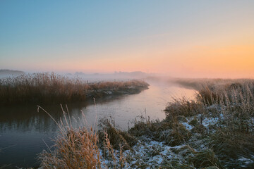 Pinnau River in schleswig-Holstein in winter. High quality photo - obrazy, fototapety, plakaty