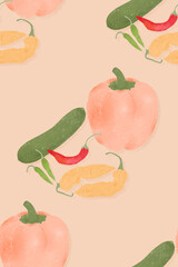 healthy vegetables red pepper chili pepper cucumber seamless pattern