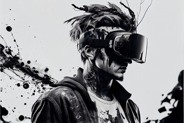 vr headset, metaverse, man, futuristic, virtual world, state of consciousness, technology, neon, punk, fantasy