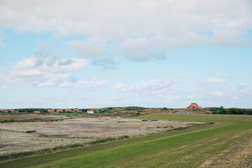 Fototapeta na wymiar Island landscape on a North Sea island. dyke at the North Sea. landscape in northern Germany