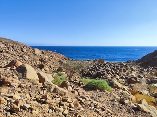 Scenic view of red sea from over Sinai mountains 