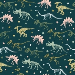 Seamless vector pattern with dinosaur skeleton.  © Оксана Омельченко
