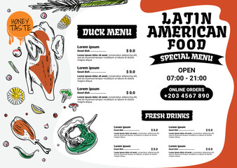 collapsible horizontal shape menu list design. specially eat latin american food