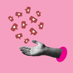 Hand hold a magnetite and likes symbol