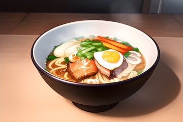 Delicious Japanese Ramen Asian Food In Anime Style Digital Painting Illustration