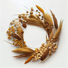 Wreath Made of Millet Plants and Seeds. Generative ai - 554124933