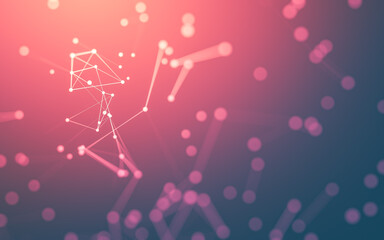 Abstract background. Molecules technology with polygonal shapes, connecting dots and lines. Connection structure. Big data visualization.