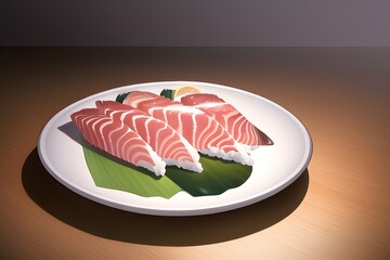 Delicious Japanese sashimi asian food in anime style digital painting illustration