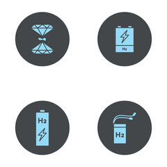H2 fuel battery modern circular icon set, nickel metal-hydrogen concept, sustainable accumulator flat style vector icons, green energy accu emblems, futuristic batteries symbols isolated on background