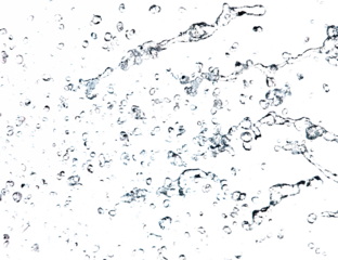 Shape form droplet of Water splashes into drop water line tube attack fluttering in air and stop motion freeze shot. Splash Water for texture graphic resource elements, White background isolated