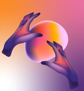 Gradient Vector Psychedelic Bubbles Hand Fruit Pear Bird