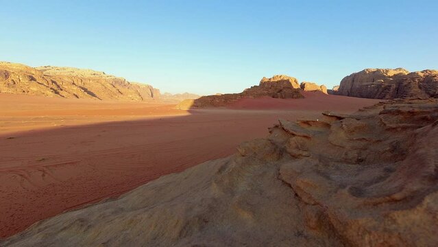 Sunrise timelapse over Red Mars like landscape in Wadi Rum desert, Jordan, this location was used as set for many science fiction movies