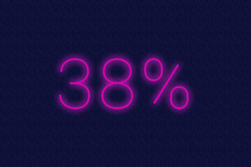 38% percent logo. thirty-eight percent neon sign. Number thirty-eight on dark purple background. 2d image