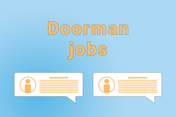 Doorman jobs. Doorman text on blue background. Job or employee search concept. Recruiting employees to company. Wallpaper with text Doorman jobs