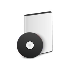 Vector 3d Realistic Black CD, DVD with Plastic Cover, Envelope, Case Isolated. CD Box, Packaging Design Template for Mockup. Compact Disk Icon, Front View