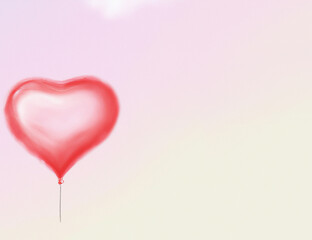 Floating pink heart shaped balloon with copy space. For love letter or valentine card generative ai illustration