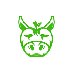 Fruit apple logo with Donkey, fruit silhouette simple linear geometric shape in minimalist style.