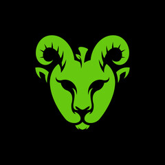 Fruit apple logo with Goat, fruit silhouette simple linear geometric shape in minimalist style.