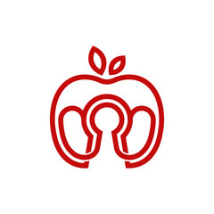 Fruit apple logo with Keyhole, fruit silhouette simple linear geometric shape in minimalist style.