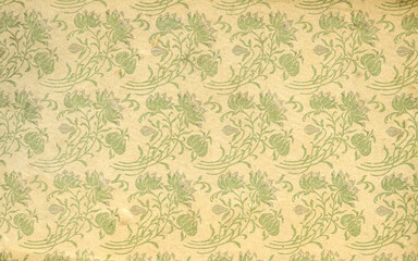 Used antique floral wallpaper with flowers and leaves, art nouveau, circa 1900