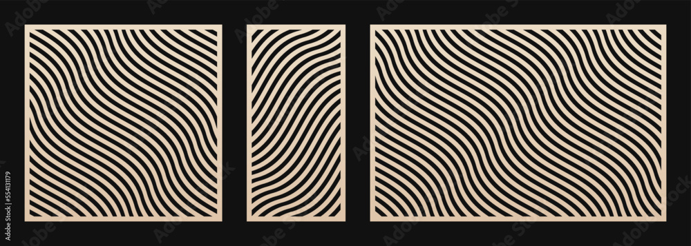 Poster laser cut panels. trendy vector template with abstract geometric pattern, thin wavy lines, diagonal 