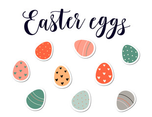  Decorated Easter eggs.Vector flat illustration