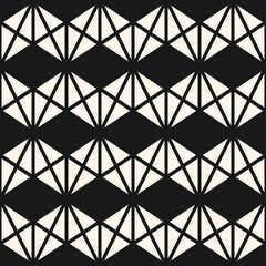 Vector geometric seamless pattern with triangles, zigzag, grid, net, lattice. Stylish black and white geometrical ornament background. Simple monochrome texture. Modern repeat design for decor, print