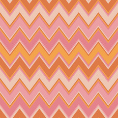 Chevron seamless pattern. Zigzag stripes ornament. Vector texture with lines, striped zig zag. Simple abstract geometric background. Orange, yellow, pink and beige color. Retro vintage style design