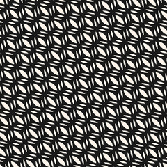 Vector monochrome seamless pattern. Simple black and white geometric texture.  Illustration of diagonal mesh, lattice, grid, tissue structure. Stylish abstract background. Repeat decorative geo design