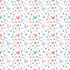 easter pattern.Chicken , easter eggs, willow