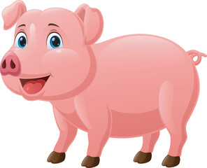 Cute pig cartoon on white background