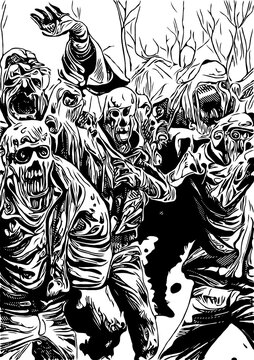 black and white of zombie cartoon