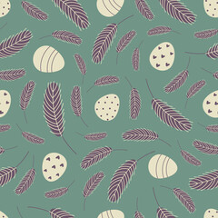 Eggs and feathers Easter seamless pattern