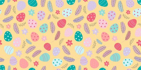 Easter eggs seamless pattern.Decorated Easter eggs