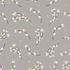  Willow twigs pattern. Easter holiday background.