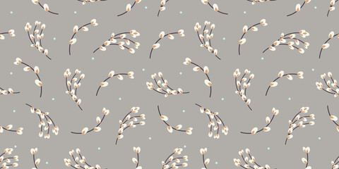  Willow twigs pattern. Willow on a gray background
