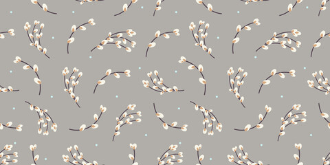  Willow twigs pattern. Willow on a gray background